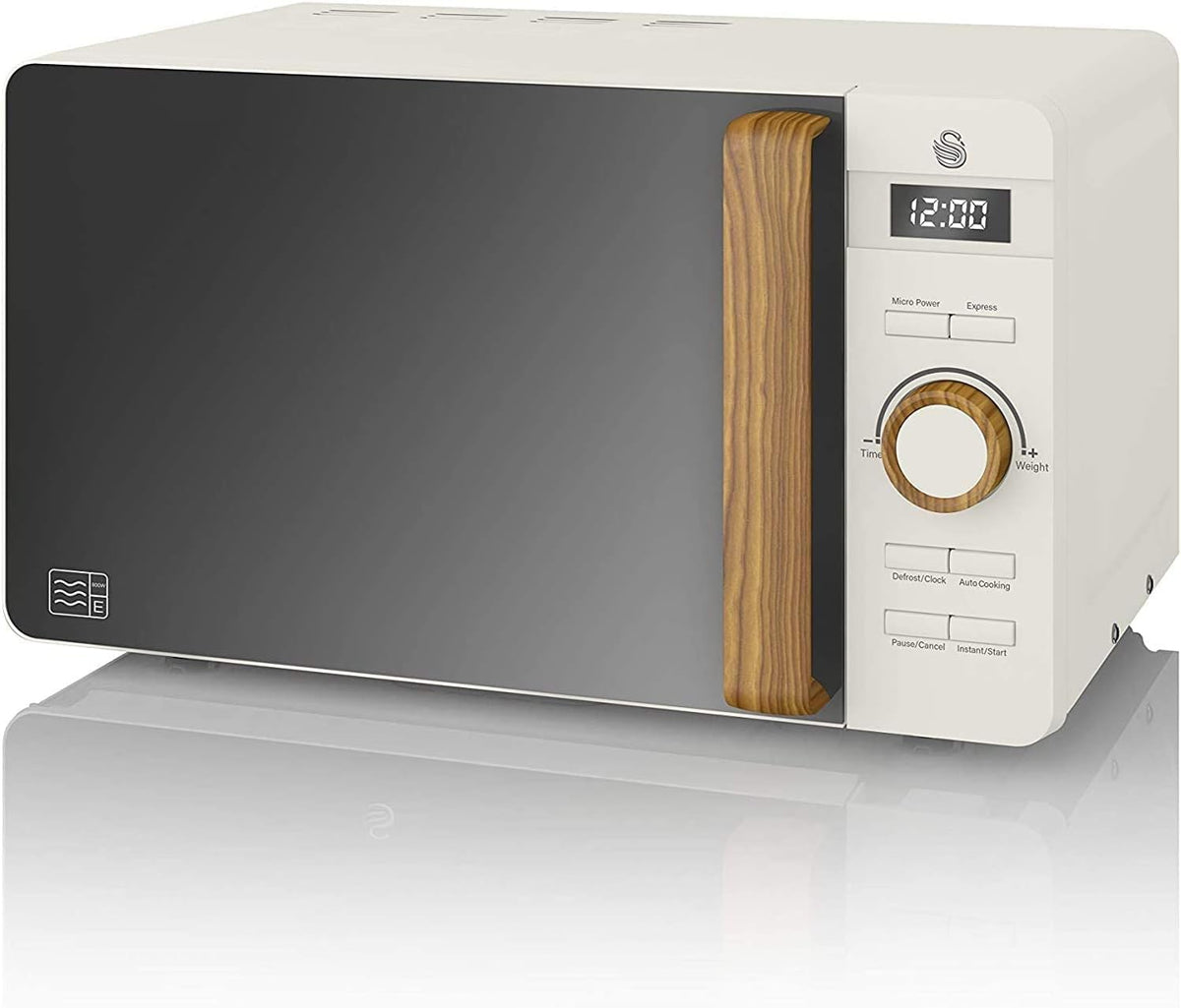 Swan Mikrowelle, 800 W, 20 L, Weiß/Holzoptik, Nordic Digital, 6 Betriebsstufen, Leistung, Timer 30 min, Easy Clean
