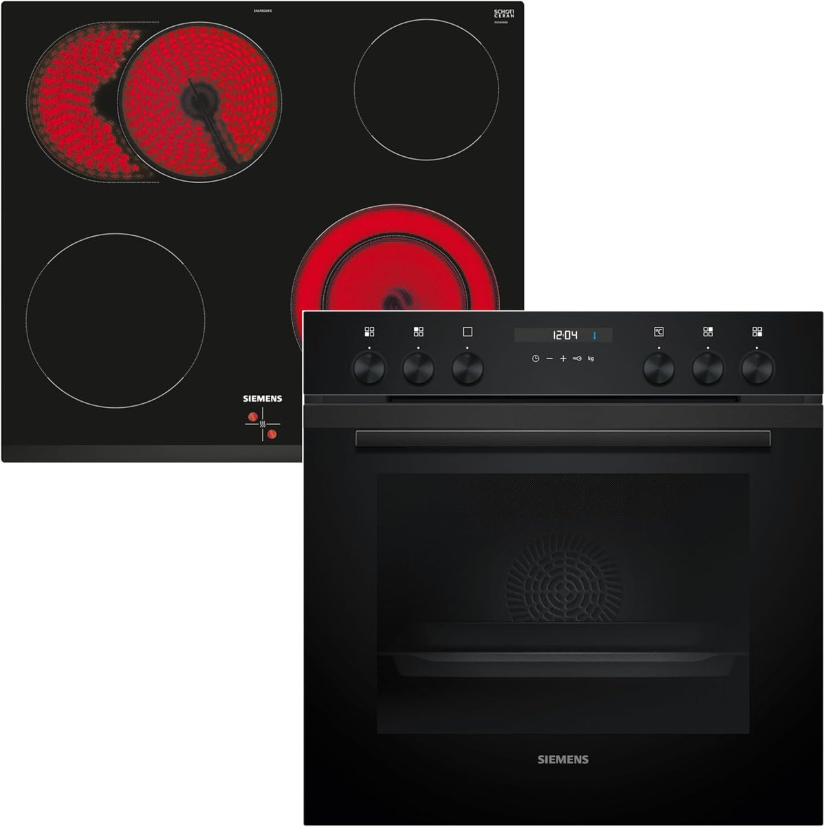 SIEMENS Kochfeld, 60 x 60 cm, Schwarz, EQ522KAAB, Einbauherd-Set, Made in Germany, Bestehend aus HE217GBB3 Herd