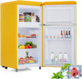 Merax Kühlschrank, 72 L, 21 L, Gelb, Retro Doppeltür- : Stilvoll, energiesparend mit und Volumen, LED-Licht
