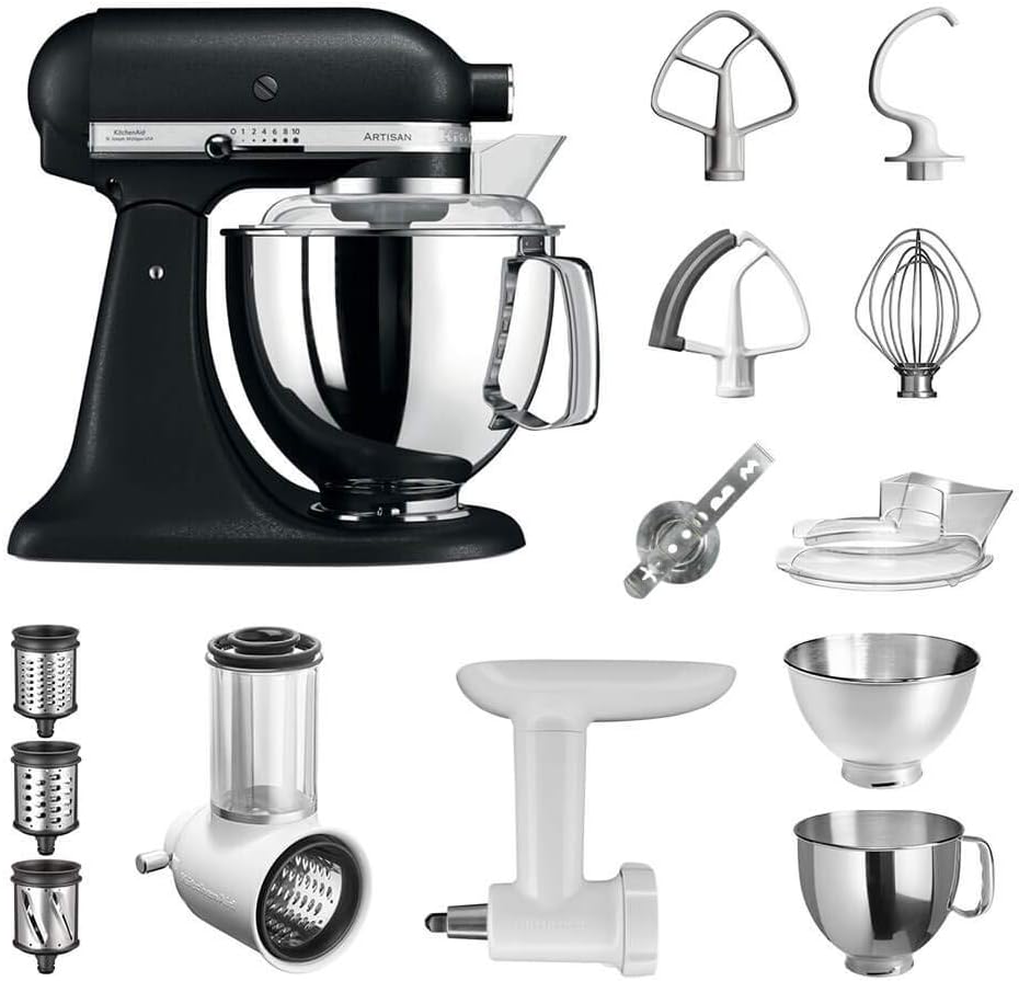KitchenAid Küchenmaschine, Schwarz/Silber, Artisan Starter Paket 5KSM175PSEBK inkl. Gemüseschneider