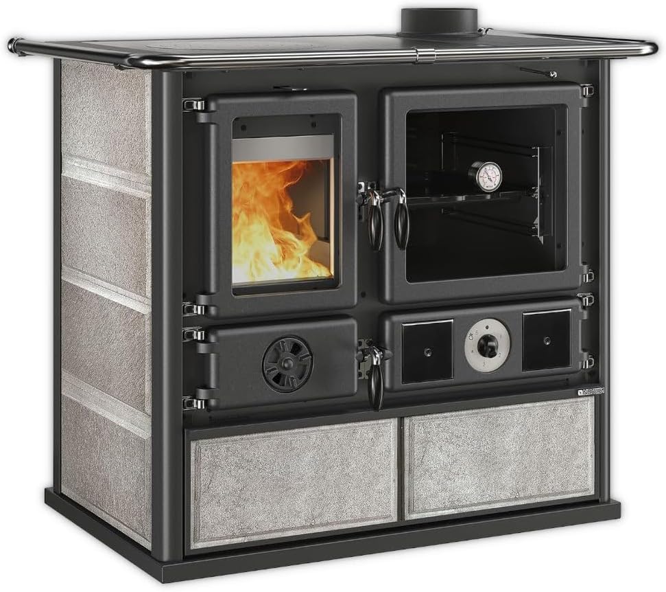 La Nordica Kaminofen, 11 kW, Schwarz/Grau, wasserführender Küchenofen, TERMOROSA DSA.16 PETRA