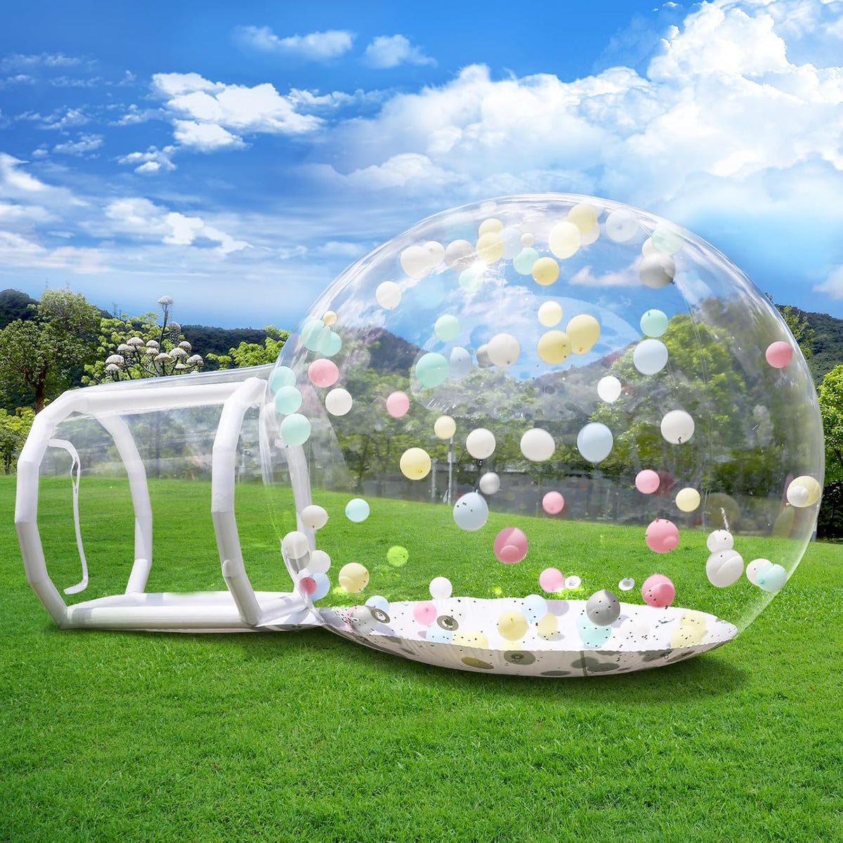 Afitdon Bett, 300 cm, Transparent/Weiß, Aufblasbares Blasenhaus, Aufblasbares Bubble House Dome mit Gebläse & Pumpe