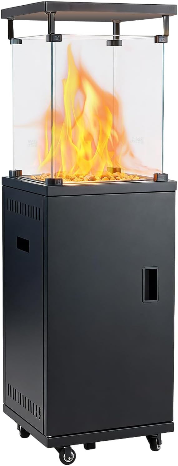 DUMOS Heizstrahler, 11 kW, Schwarz, Gas 5/ Gas Piezozündung Heizung + Gasdruckregler + Cover, 360° Rollen Kippschutz