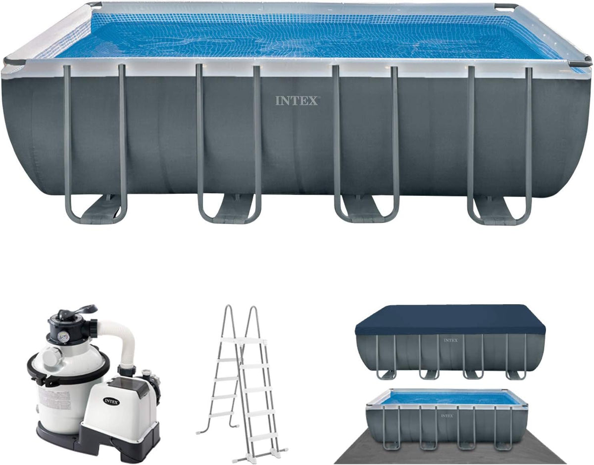 AWEHIRU Stahlrahmenpool, 549 x 274 x 132 cm, Grau/Blau, Intex Rechteckpool-Set, Sandfilteranlage, Frame 26356