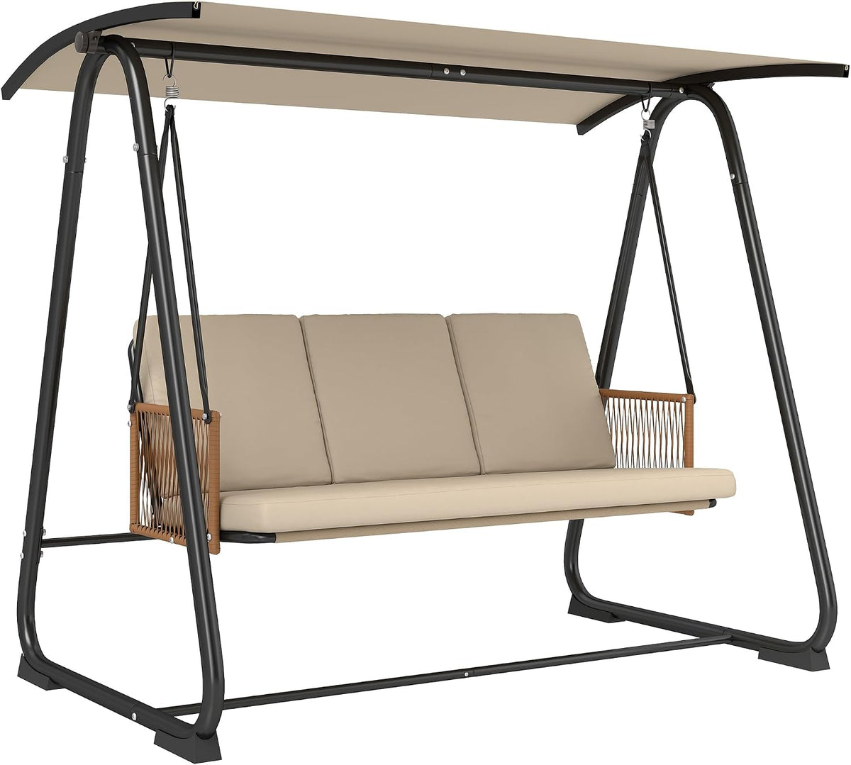 Outsunny Hollywoodschaukeln, 203 x 121 x 165 cm, 360 kg, Sand/Schwarz, Hollywoodschaukel 3-Sitzer Gartenschaukel mit verstellbar