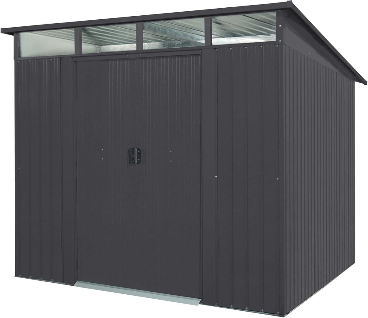 Gerätehaus Pergart, 5,98 m, Anthrazit, „Lübeck 89', mit Pultdach & Lichtband, aus verzinktem Stahl, abschließbar mit Schiebetüren