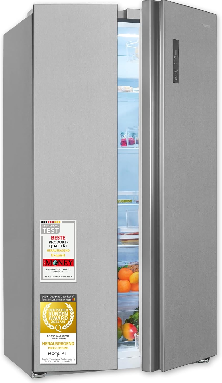 Exquisit Kühlschrank, 562 L, Silber, Side by Side SBS560-050D inoxlook, Volumen, Inverter Kompressor, Side by Side NoFrost