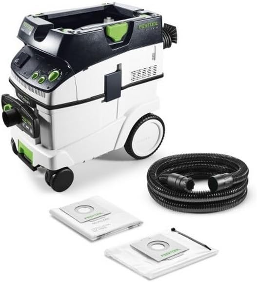 Festool Dunstabzugshaube, Schwarz/Weiß/Grün, Absaugmobil CTL 36 E AC-LHS CLEANTEC (mit High Performance, Saugschlauch knickfest