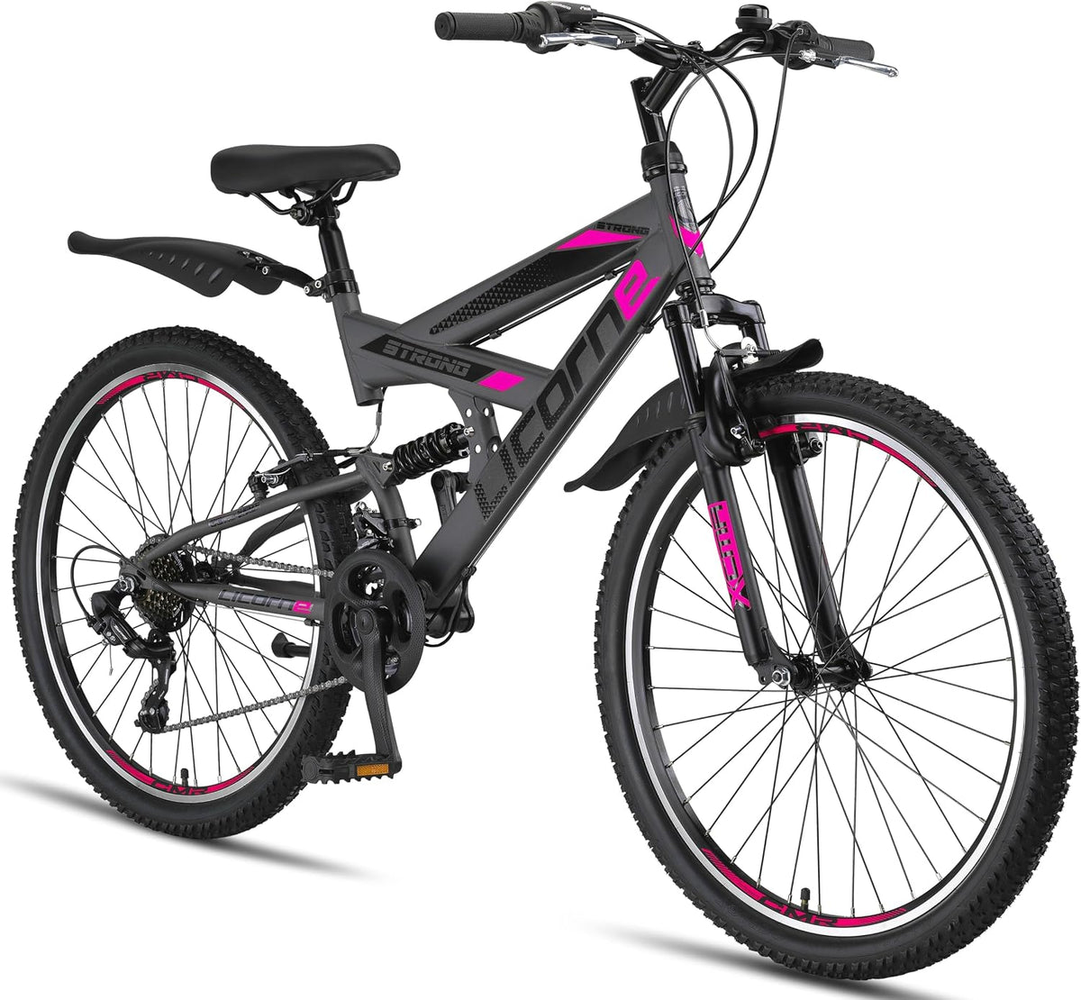 Licorne Bike Mountainbike, 26 Zoll, Grau/Pink, Premium Strong V Mountain in 24 und - Fahrrad für Jungen, Mädchen