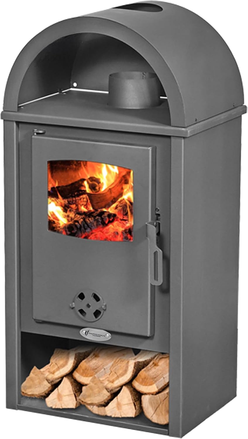 sannover Kaminofen, 10 kW, Grau, Holzofen Dikar - Keramikbefeuerung, Natürliche Entlüftung, Schwarz, Wohnzimmer