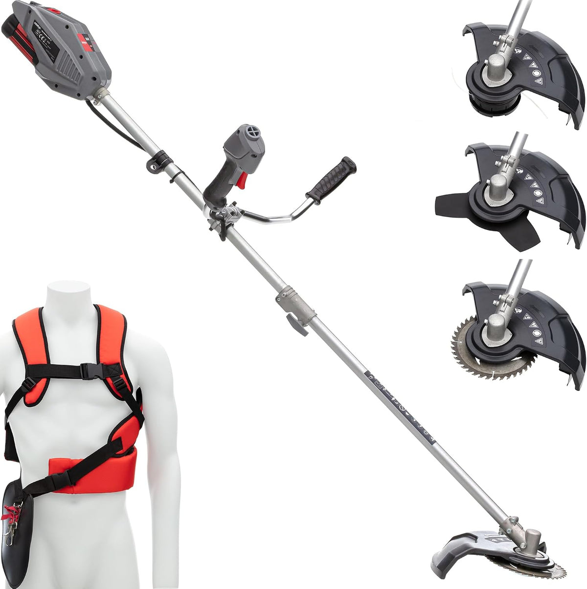 IKRA Rasentrimmer, 36 V, Grau/Schwarz/Rot, Akku Freischneider IB-BC 33, inkl. Easy-Load-Fadenspule, 3-Zahn-Messer