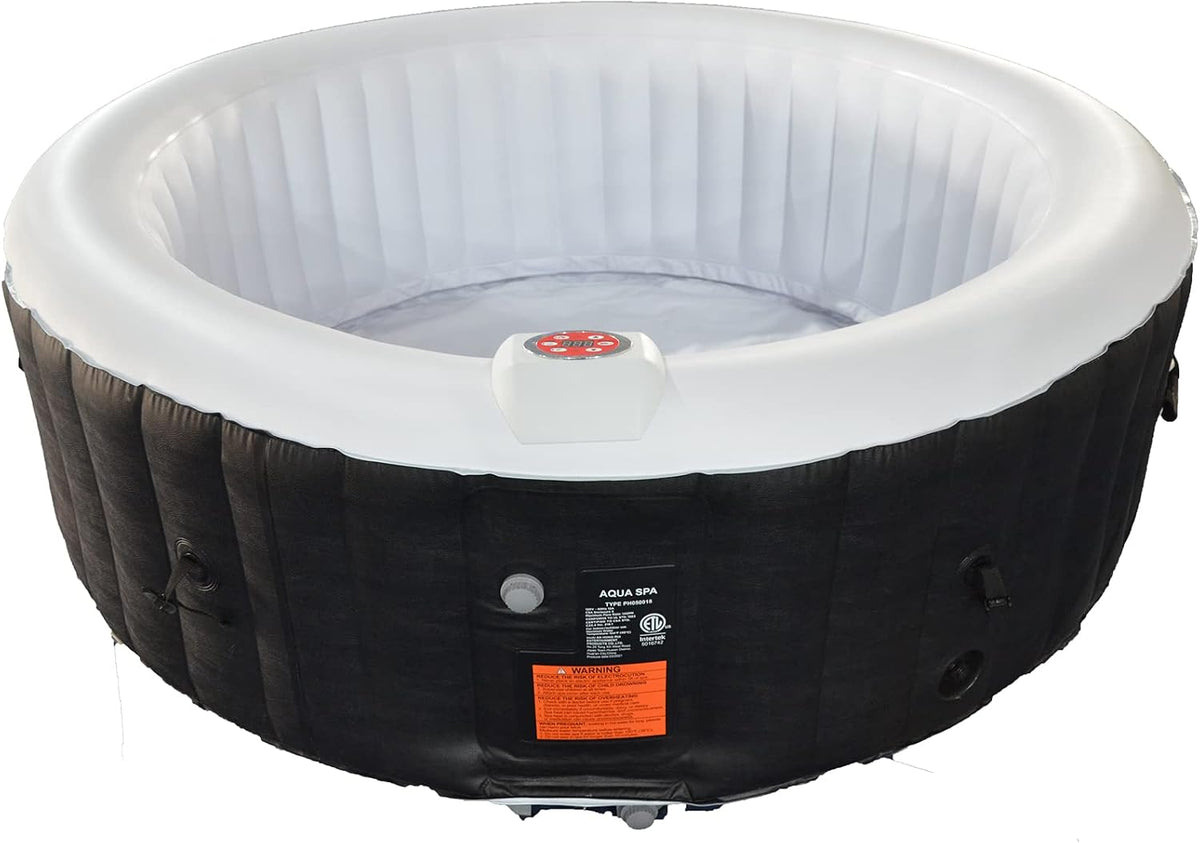 #WEJOY Aufblasbare Pools, Schwarz/Weiß, Aufblasbarer Whirlpool für 4 Personen mit Abdeckung, tragbarer aufblasbarer Whirlpool mit 130 Luftblasendüsen