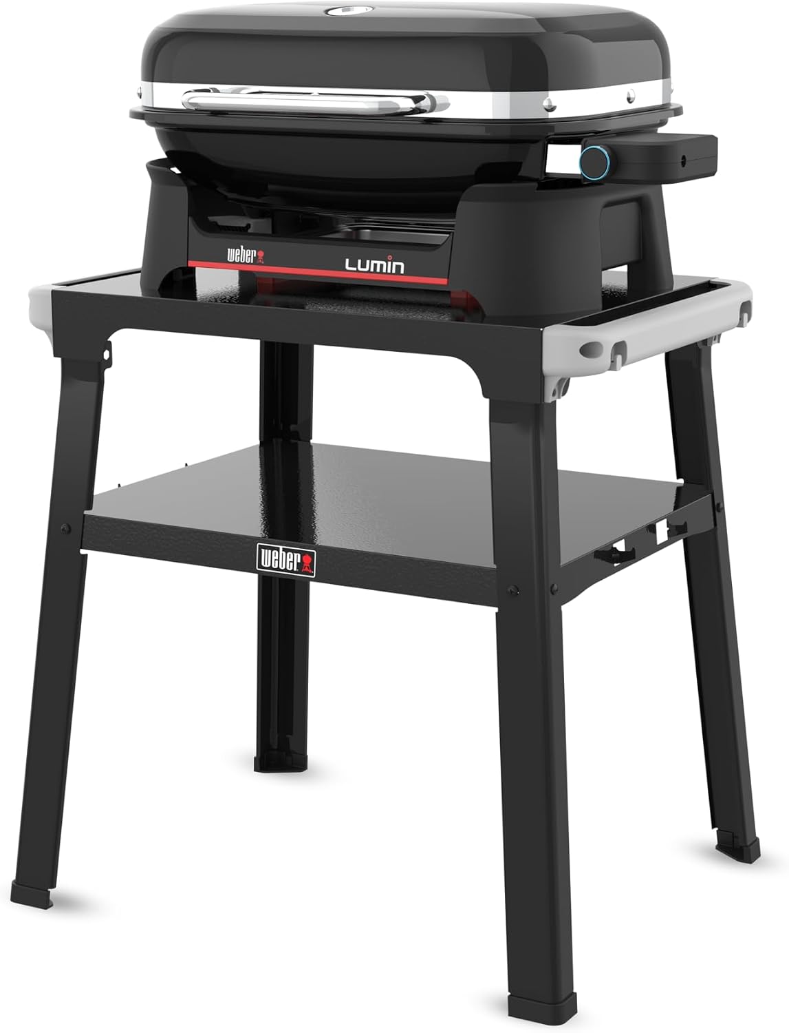 Weber Elektrogrill, 33 x 49 cm, Schwarz, Lumin mit Stand/Bis zu 315 °C, mit Deckelthermometer, Porzellanemaillierte Gusseisenroste