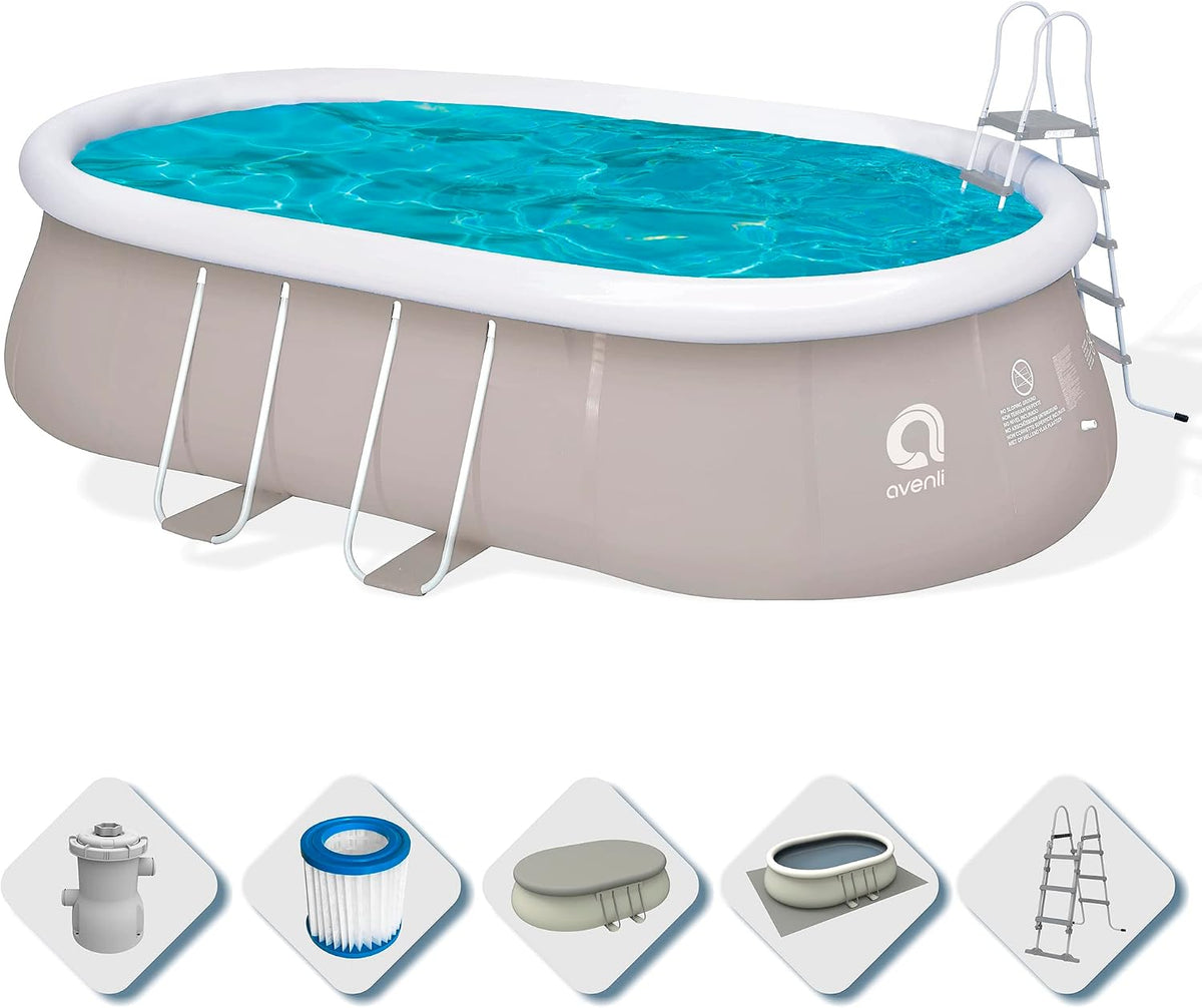 AVENLI Aufblasbare Pools, 540x304x106 cm, grau, Jilong Pool selbsttragender Pool, Oval mit Gestell