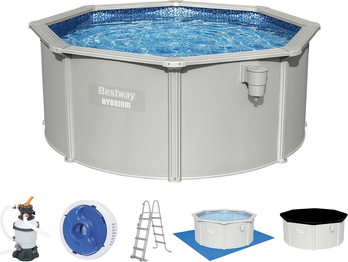 Bestway Stahlrahmenpool, 300 x 120 cm, max. Aufbaumaß: 333 x 333 cm Wasserkapazität (90%): 7.630 Liter, Innenverkleidung in Kieselmosaik-Optik