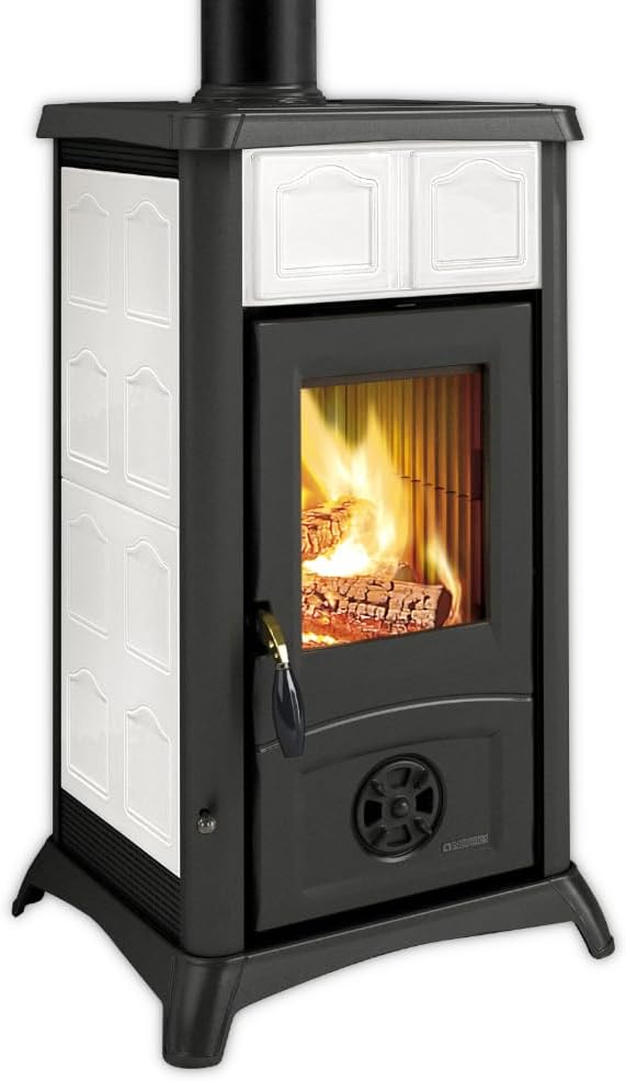 La Nordica Kaminofen, 6,5 kW, Weiß/Schwarz, Holzofen, GEMMA LEAN CERAMICA, Weiß