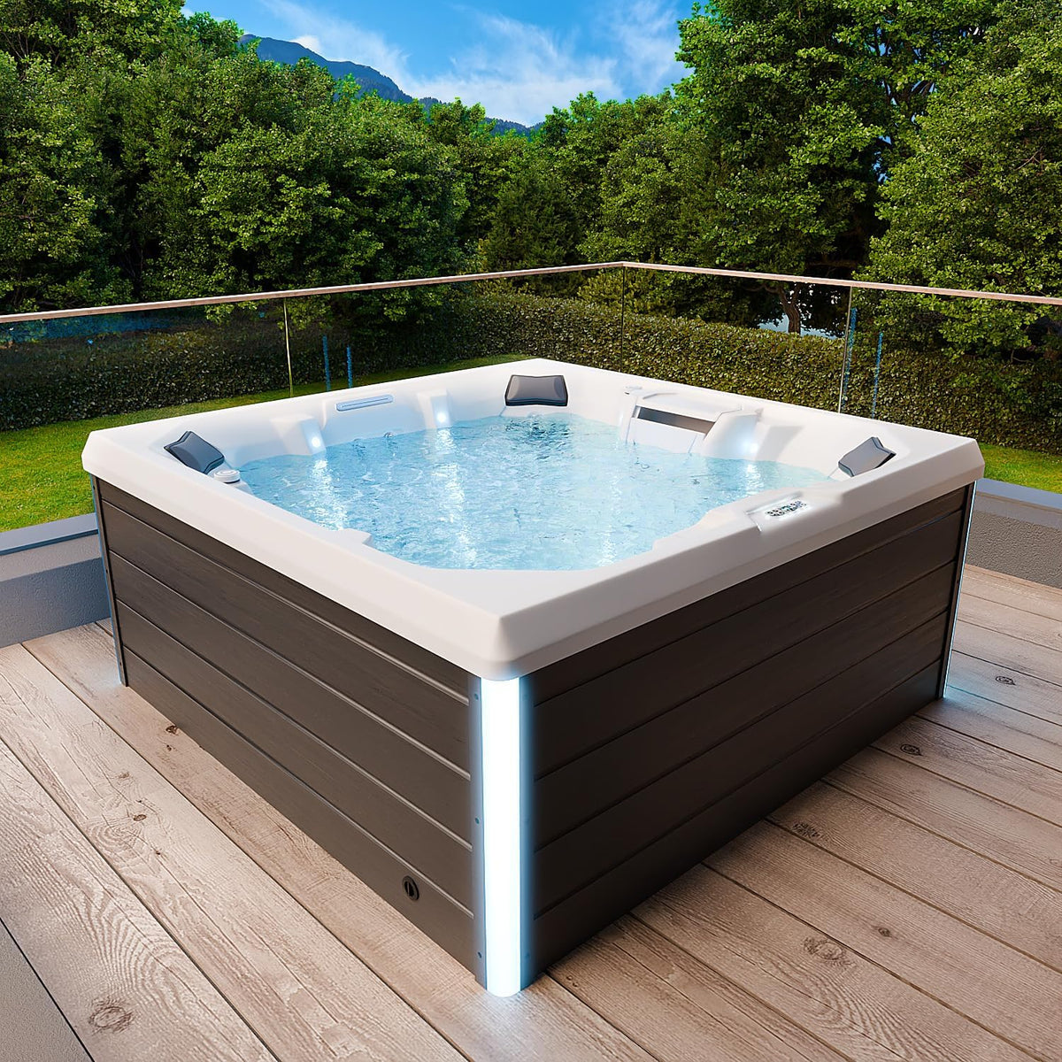 Tronitechnik Badewannen mit Sprudelfunktion, 210 cm, Weiß/Grau, ® Outdoor Whirlpool Spa TORCELLO außen Badewanne weiß x