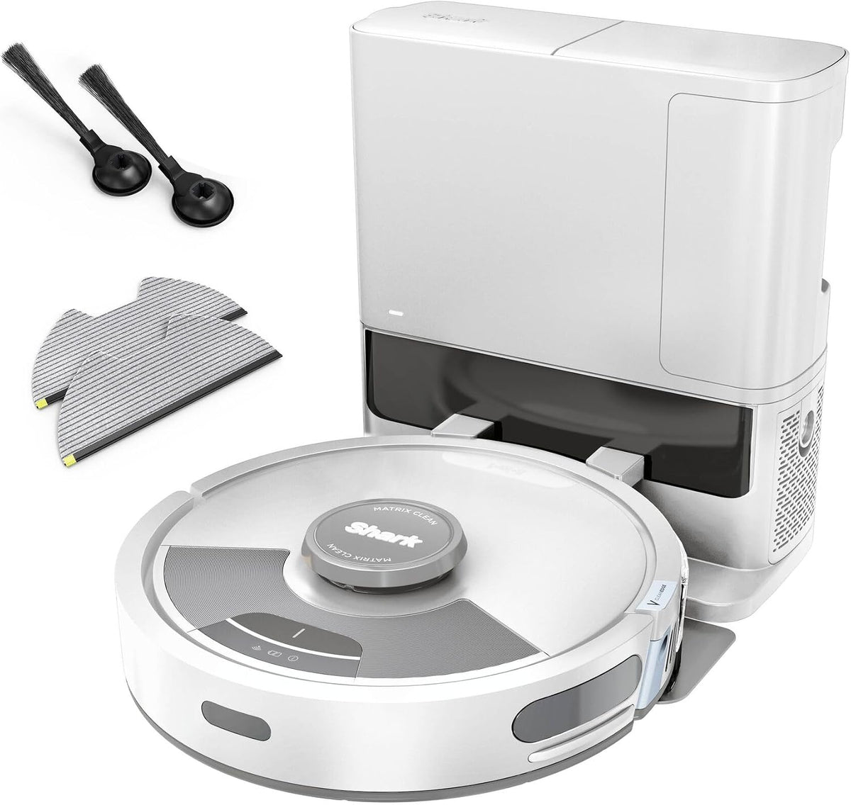 Shark Saugroboter, Weiß/Grau, Matrix Plus 2-in-1 und Wischmopp mit selbstaufladender, Hartböden und Tierhaare tief