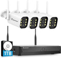 Jennov Überwachungskamera, Weiß/Schwarz, 5MP Set Aussen, 10CH 5MP WLAN NVR mit 4X WiFi Kamera Aussen mit 120°, 24/7 Aufnahme