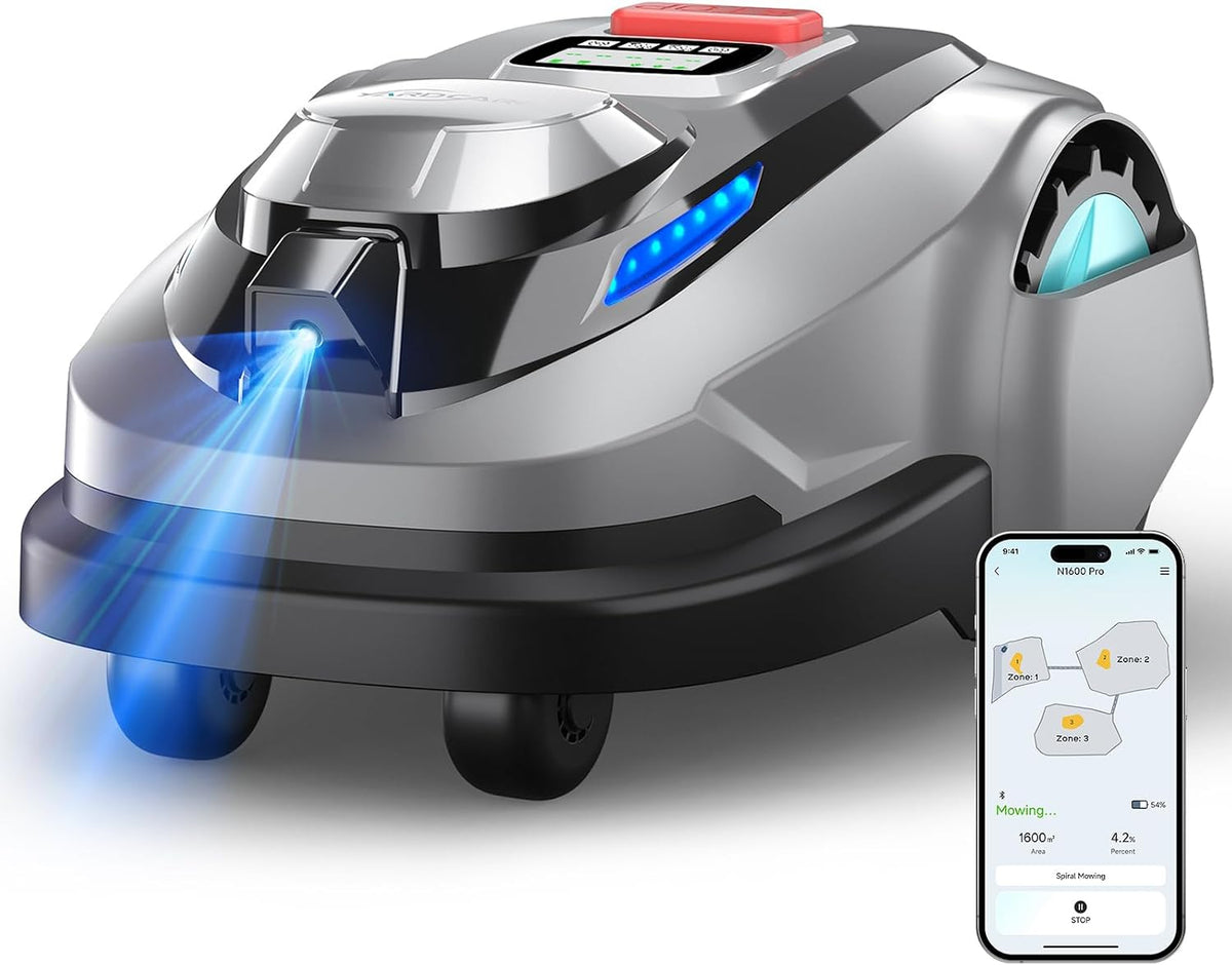 YARDCARE Mähroboter, 1600 m, Silber/Schwarz, N1600 PRO ohne Begrenzungskabel für ², Rasenroboter mit RTK & KI-Vision