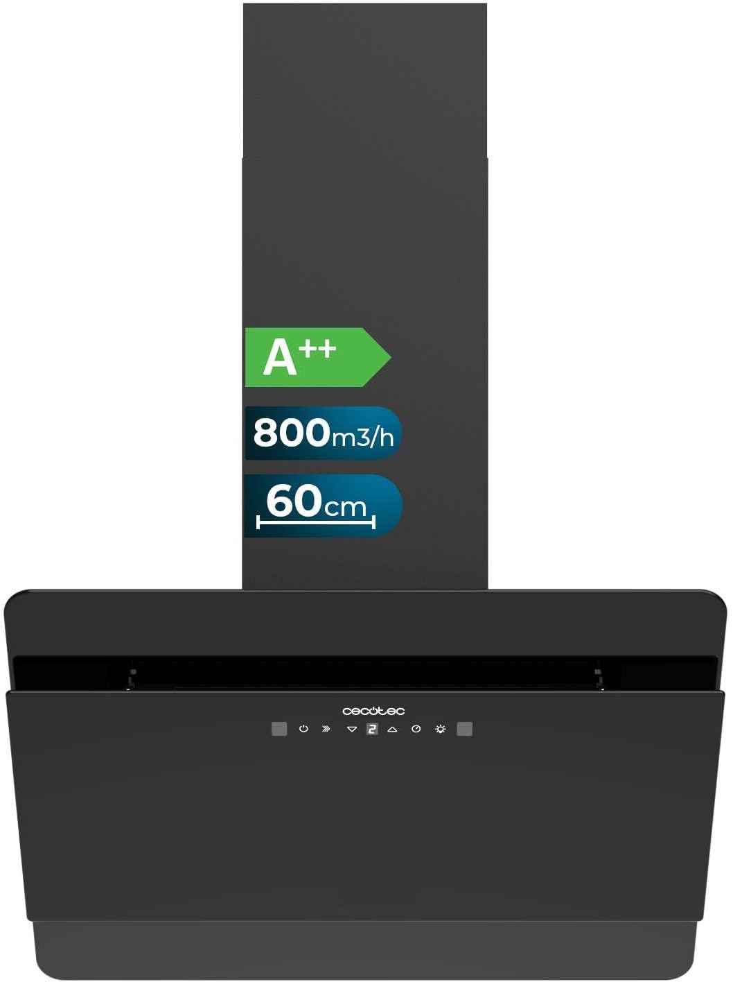 Cecotec Dunstabzugshaube, 60 cm, 800 m, 210 W, Schwarz, niedriger Energieverbrauch, Saugkraft ³/h, Touch-Control