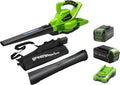 Greenworks Laubbläser, 14.17 m, 40 V, 45l, 5 Ah, Grün/Schwarz, Akku-Laubsauger/ mit bürstenlosem Motor GD40BVK2X
