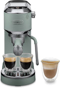 De'Longhi Milchaufschäumer, 15 cm, Grün, Dedica Duo - Perfetto Kompakte Siebträgermaschine, manuellem für Espresso