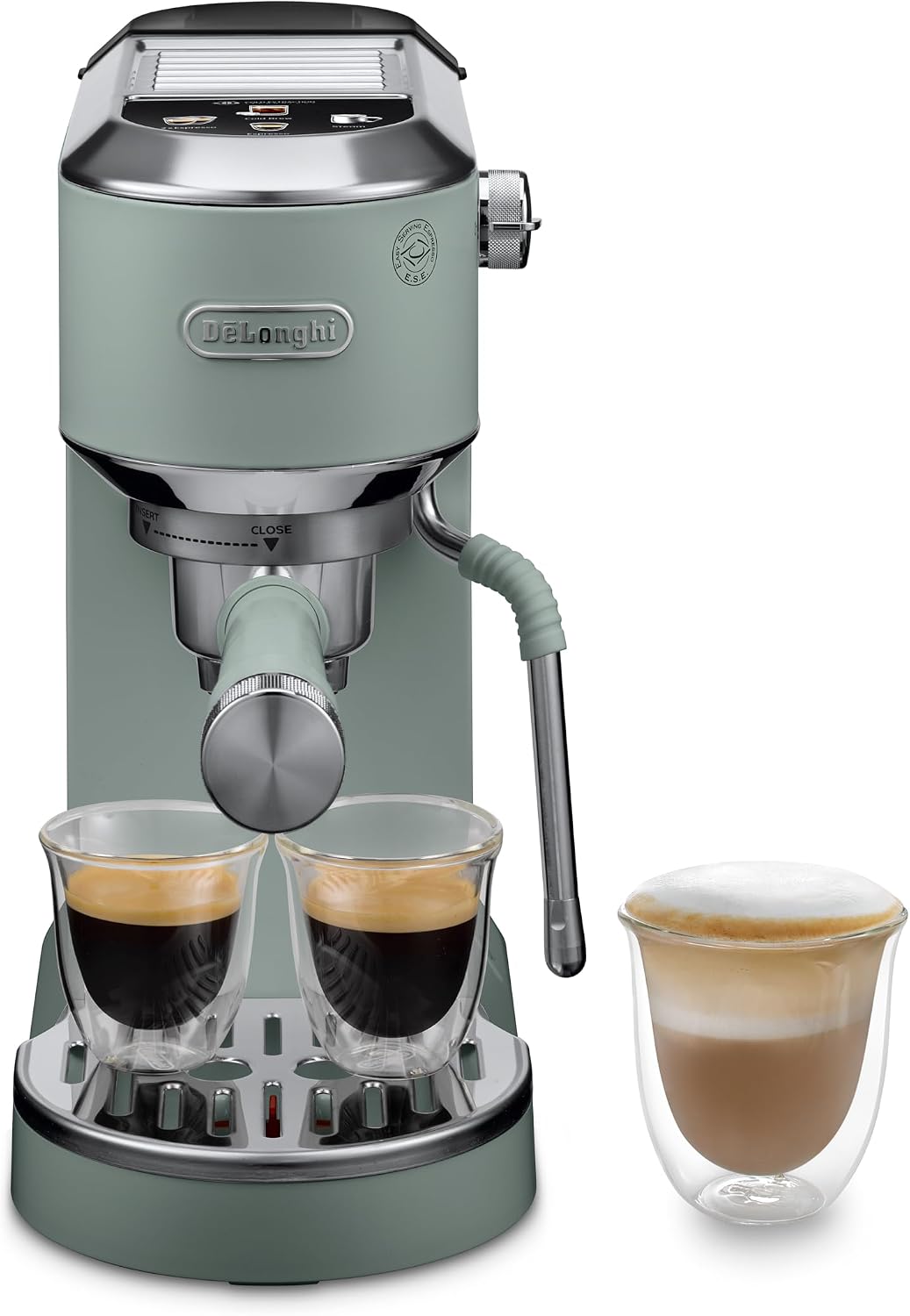 De'Longhi Milchaufschäumer, 15 cm, Grün, Dedica Duo - Perfetto Kompakte Siebträgermaschine, manuellem für Espresso
