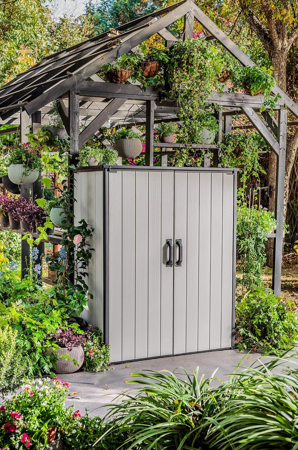 Gerätehaus Ondis24, Grau/Schwarz, Keter Gartenschrank Premier, XXL Geräteschuppen, Geräteschrank Tall Cabinet Schuppen