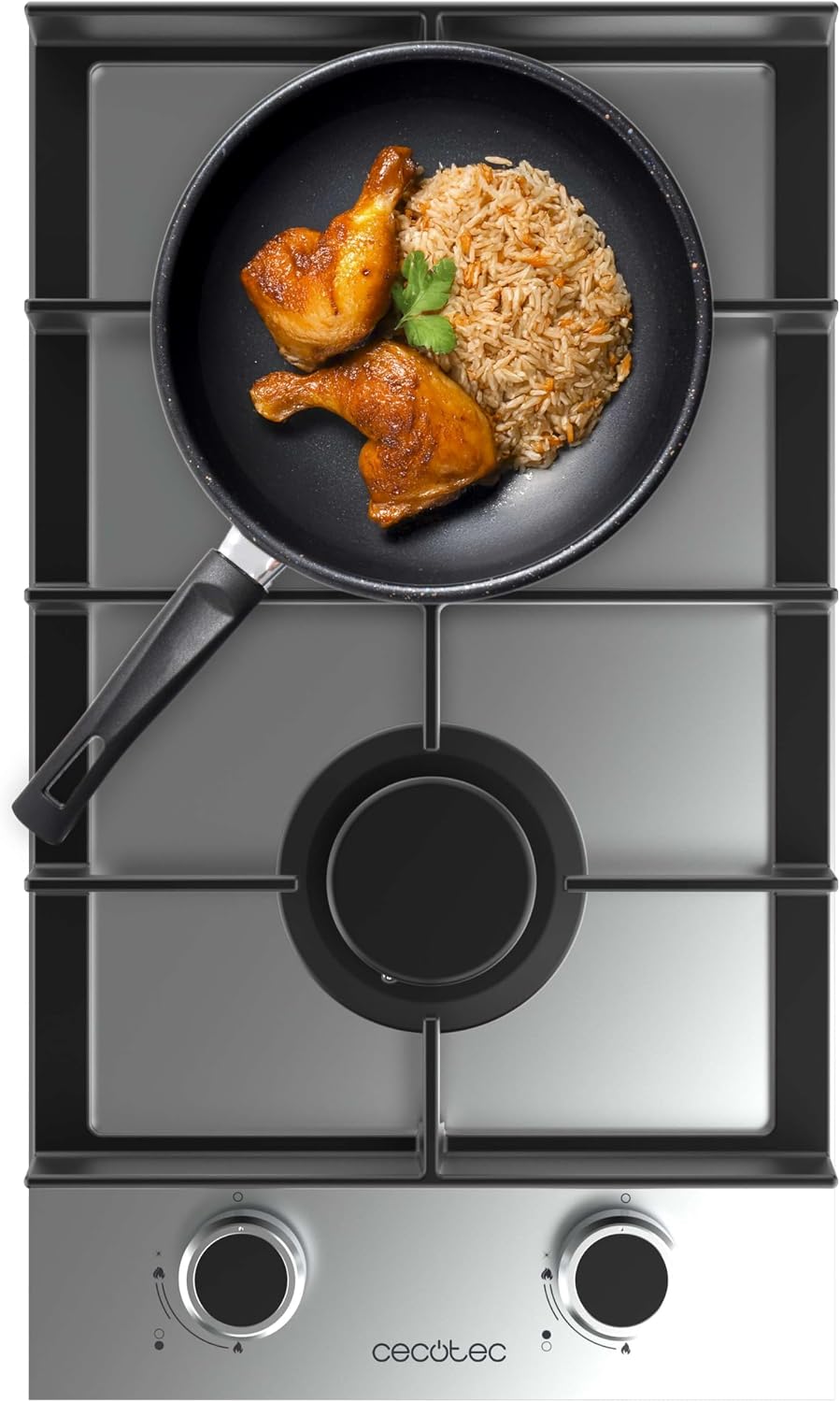 Cecotec Kochfeld, 5,2 kW, Schwarz/Silber, Gas mit 2 Brennern Bolero Squad G 2400F Inox., Dreifachflamme, Edelstahl