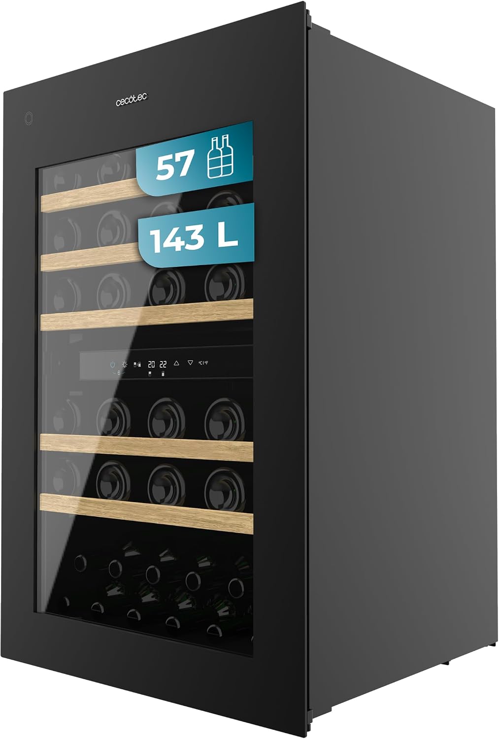 Cecotec Weinkühlschrank, 38 dB, Schwarz/Holz, Einbau- 57 Flaschen Bolero Grandsommelier Duo 57000 Touch