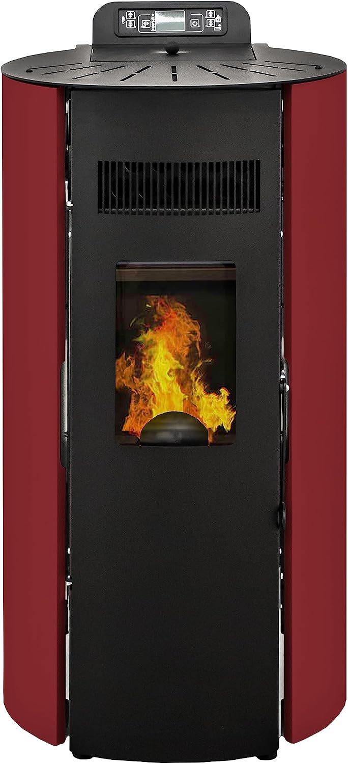 STUFE A PELLET ITALIA Öfen, 9 KW, 24 M, 80m, Rot/Schwarz, Boston WiFi, Effizienz 91% Heizt ² Autonomie 21 Std. Programmierbar