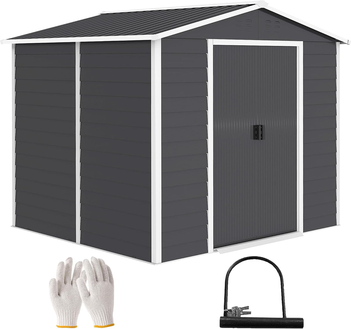 Gerätehaus Outsunny, 240 x 206 x 198 cm, 4,4 m, Dunkelgrau/Weiß, Gartenhaus mit Pultdach, Schiebetür, Fundament