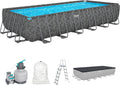 Bestway Stahlrahmenpool, 52 Zoll, 7,32 m, 3,66 m, 1,32 m, Grau/Blau, Pool-Set, rechteckig, 24 ft x 12 ft x oder x x