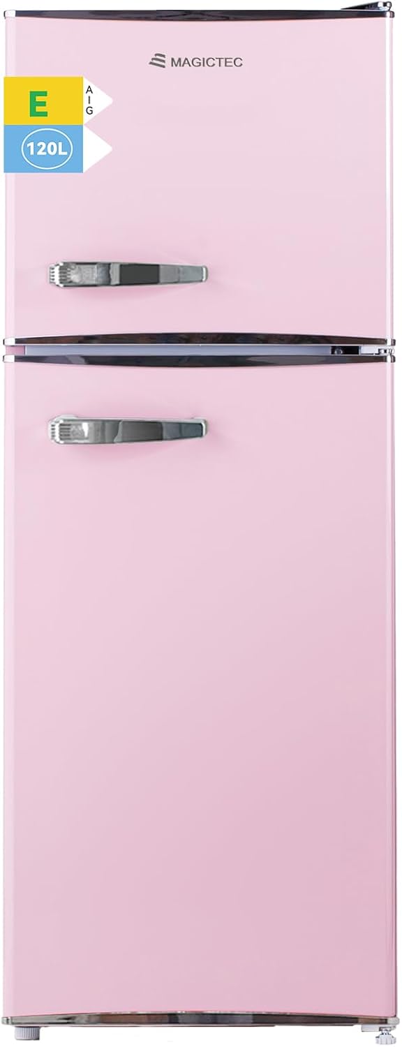 magictec Kühl-Gefrierkombination, 120 L, 88 L, 32 L, Rosa, Retro-Kühlschrank mit Gefrierfach, ( / ), Low Frost, Kühl-Gefrier-Kombination