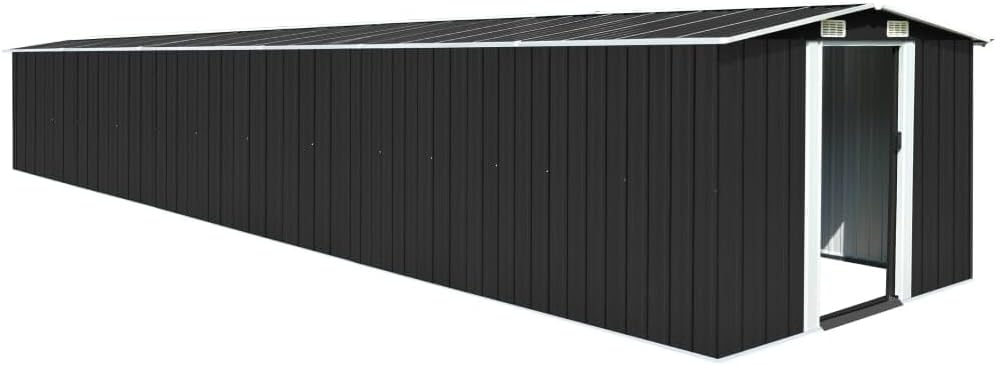 vidaXL Gerätehaus, 257x779x181 cm, 4 L, Verzinkter Stahl, Anthrazit, mit üftungsschlitzen Doppelschiebetüren Geräteschuppen