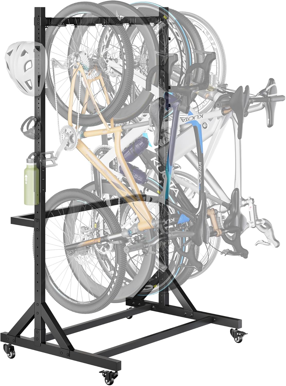 monTEK Fahrrad, 160KG, Schwarz, freistehend ständer für 5 Fahrräder, Schwerlast Vertikaler ständer mit 5 haken & 6 Helmhaken