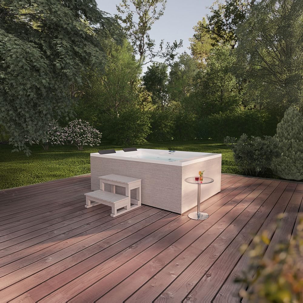 Home Deluxe Badewannen mit Sprudelfunktion, 190 x 140 x 70 cm, weiß, Outdoor Whirlpool Nimbus Pure, 18 Massagedüsen I Außen Whirlpool für 2 Personen