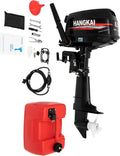 CHERIKIU Außenborder, Schwarz/Rot/Weiß, 4 Takt Außenbordmotor Benzinmotor, 123ccm 6.5ps Heavy Duty Boot Motor Außenbordmotor Kurzer