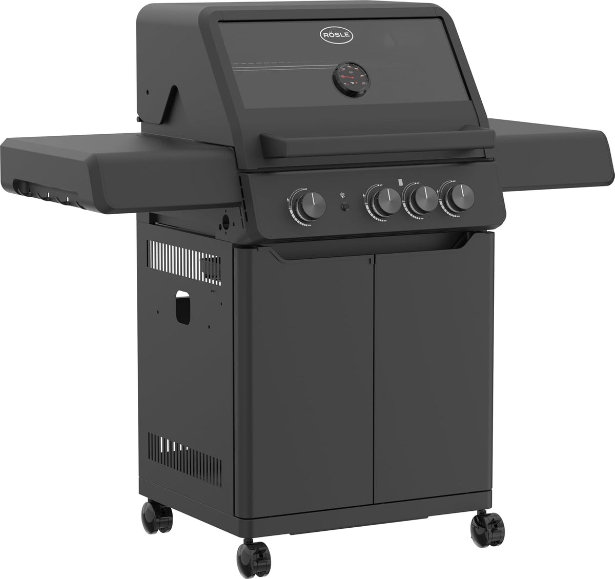 RÖSLE Gasgrill, 60x45 cm, 3,5 kW, 3 kW, Schwarz, Allflame Peer 3 mit 3 Brennern (je ), CRISPZONE bis 450 °C