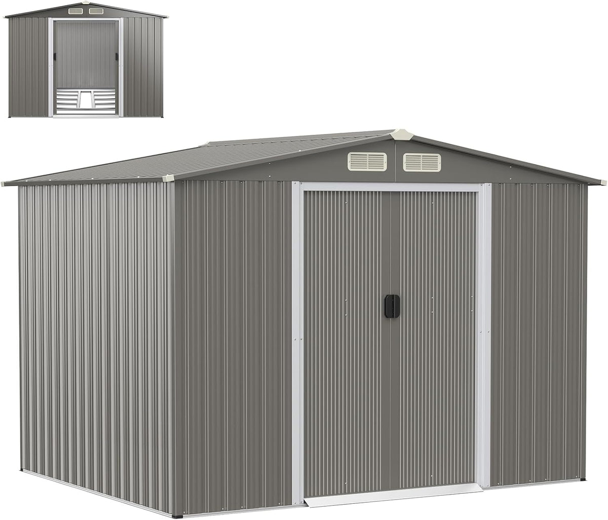 Gerätehaus HOMASIS, 260×207×180 cm, verzinkter Stahl+farbige Stahlfliesen, Grau