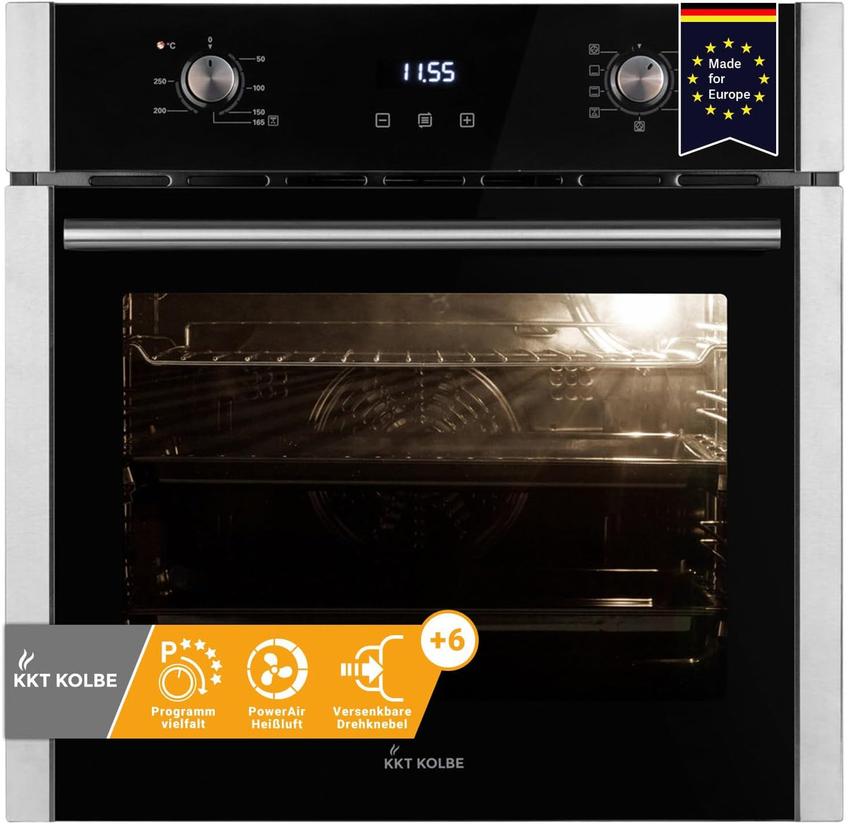 KKT KOLBE Backofen, 60 cm, 2,8 kW, 70 L, Schwarz/Silber, Autark, Pizzafunktion, Grill, Umluft, Heißluft, Timer, Wärmeschutzverglasung