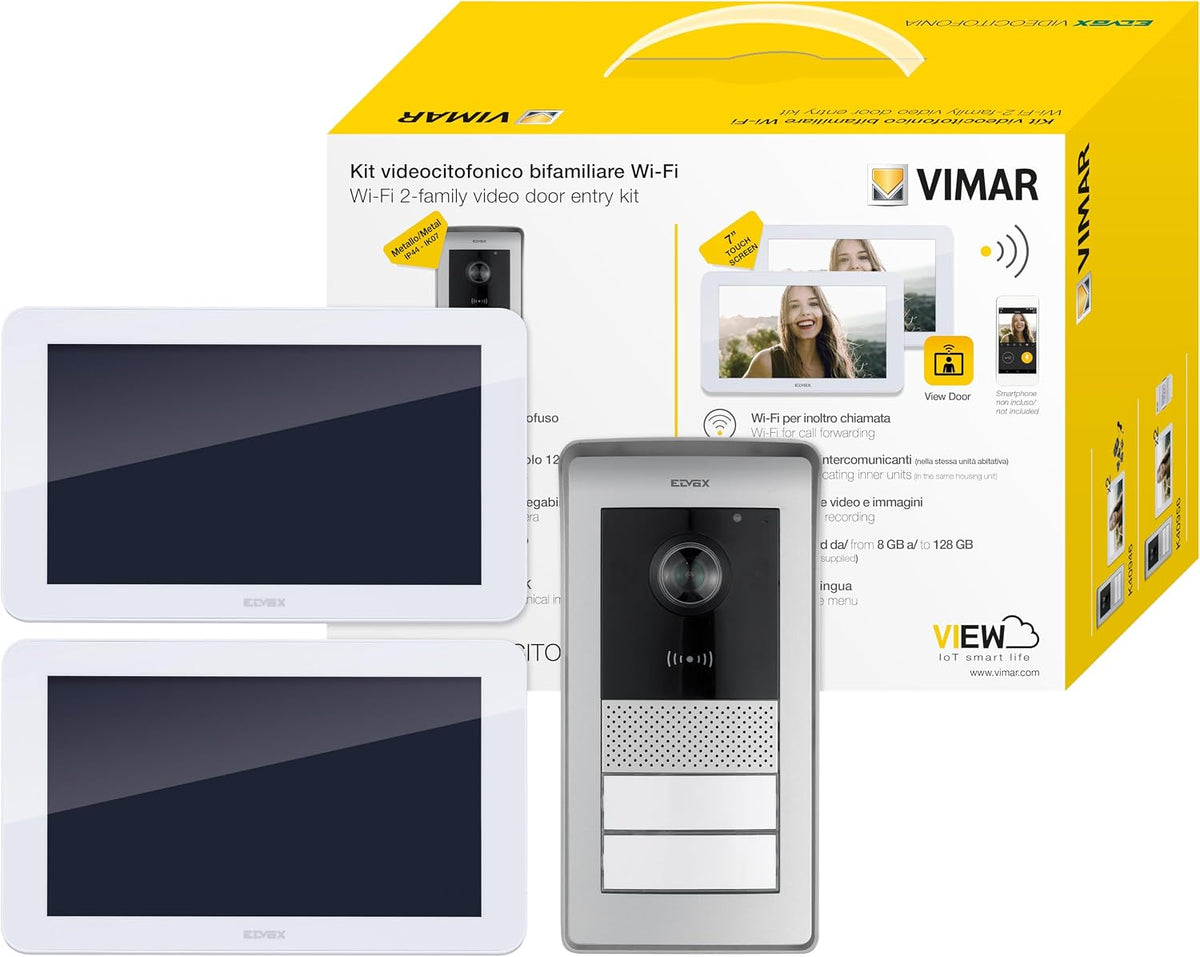 VIMAR Monitor, Weiß/Schwarz, K42956 Videosprechenalagen-Set enthält, 2-Taste RFID-Klingeltableau mit Regenschutz