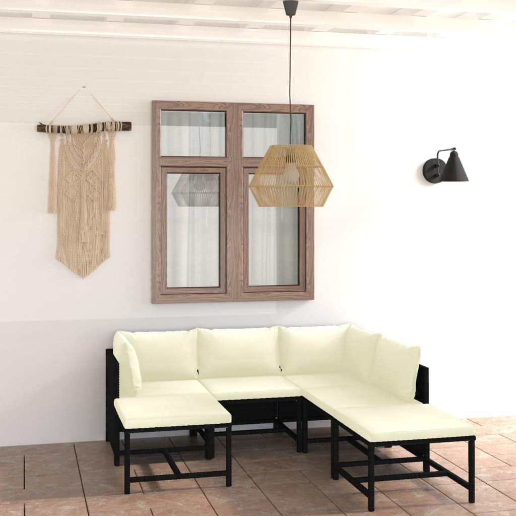Gartenmöbel-Set ACAGALA, PE (Polyethylen) Rattan, pulverbeschichteter Stahl, Schwarz/Cremeweiß