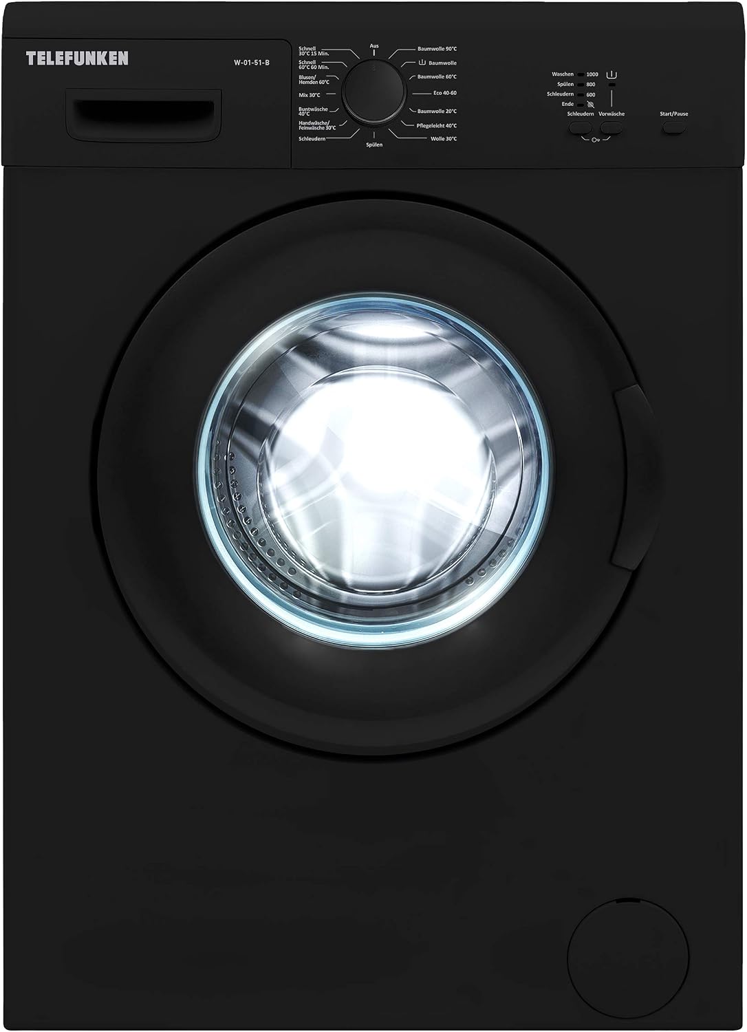 TELEFUNKEN Waschmaschine, 5 kg, Schwarz, W-01-51-B ( / 1000 U/Min) mit Mengenautomatik