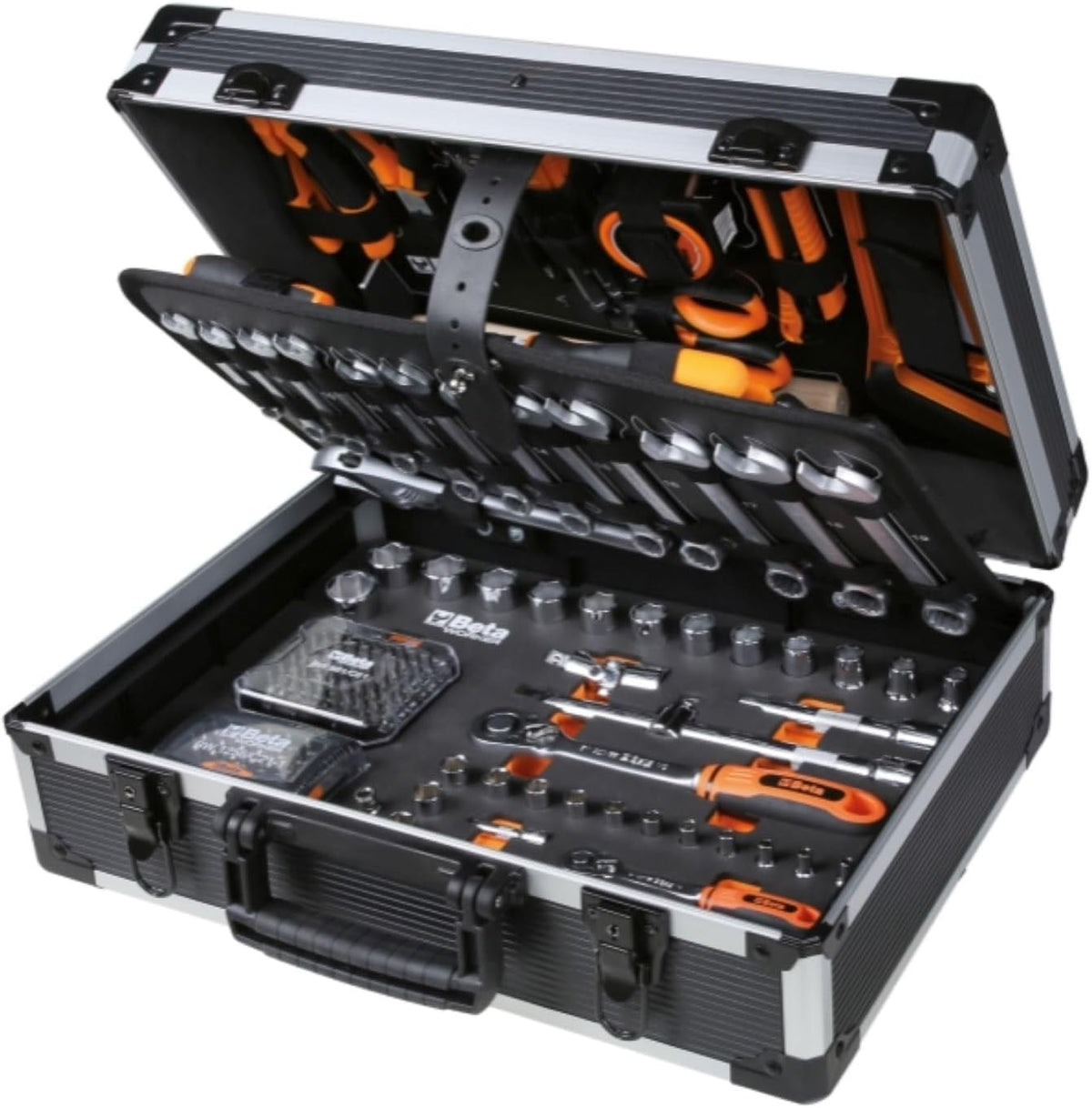 Beta Multifunktionswerkzeuge, Schwarz/Silber/Orange, BW 2056E, Kunststoffkoffer mit Sortiment von 163 Werkzeugen