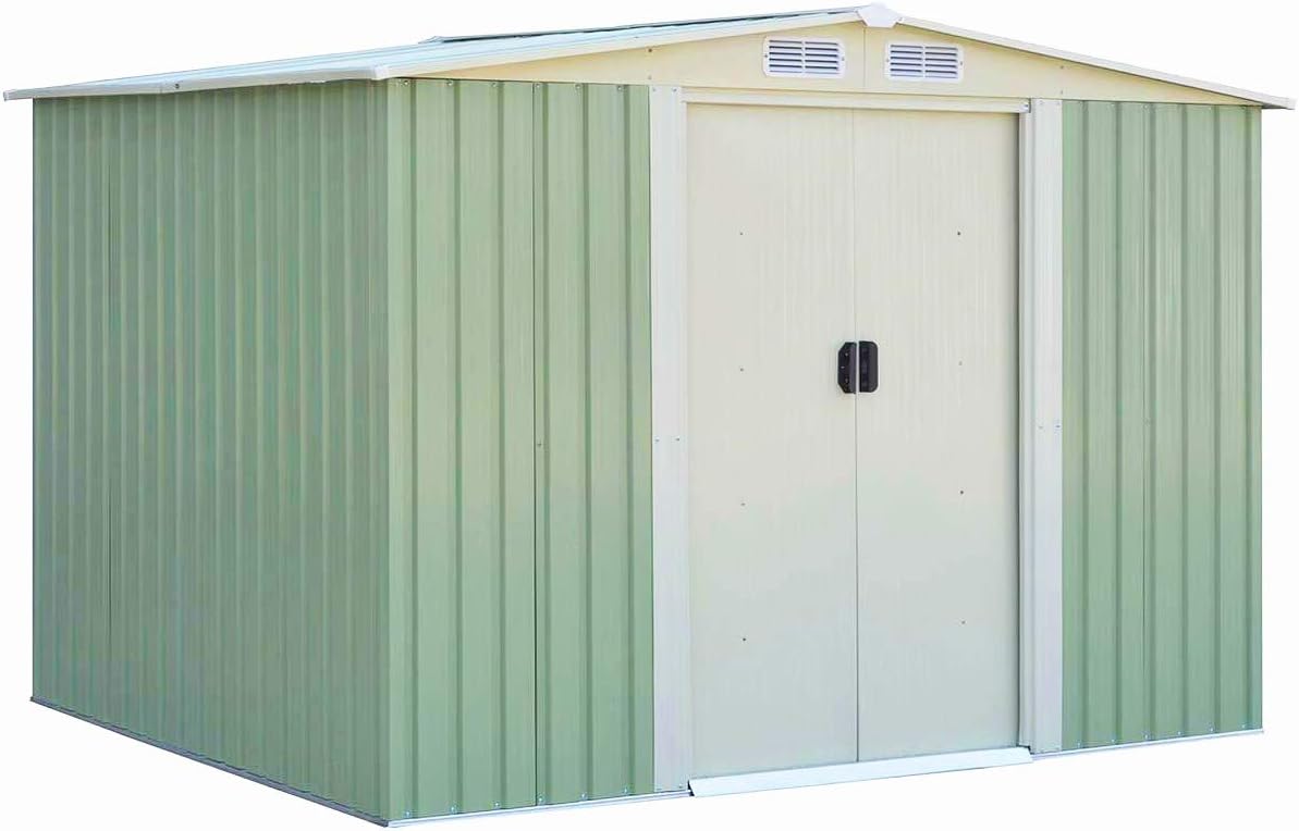 COSTWAY Gerätehaus, 257x205x175,5 cm, 8 m, verzinkte Stahlbleche, Grün/Beige
