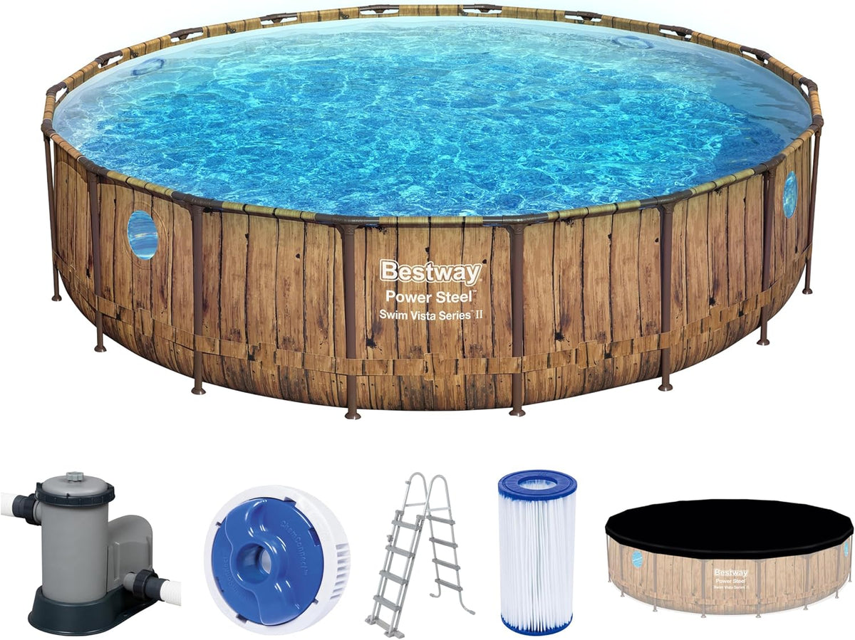 Bestway Stahlrahmenpool, 12 * 7,2 Fuß (3,65 * 2,2 m), PP-Außenhülle, Blau/Braun