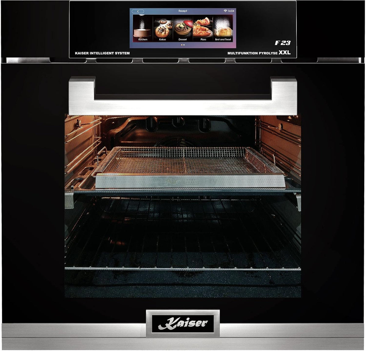 Kaiser Backofen, 79 L, Schwarz/Silber, Pyrolyse La Perle EH 6344, Elektro, TFT Display, Air fryer, Bratautomatik