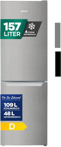 Heinrich´s Kühl-Gefrierkombination, 157 L, 109 L, 39 dB, 48 L, Silber, Kühlgefrierkombination mit Gesamtvolumen